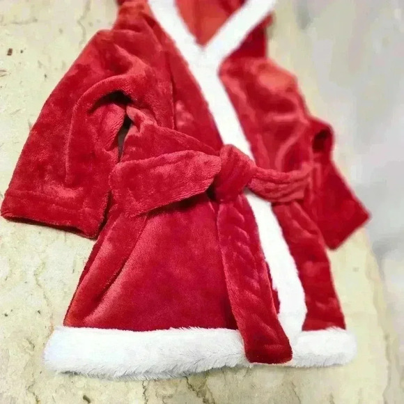 HB Santa Baby's Christmas Hooded Robe Plush Red White Polyester 0-9 mths - Picture 4 of 5